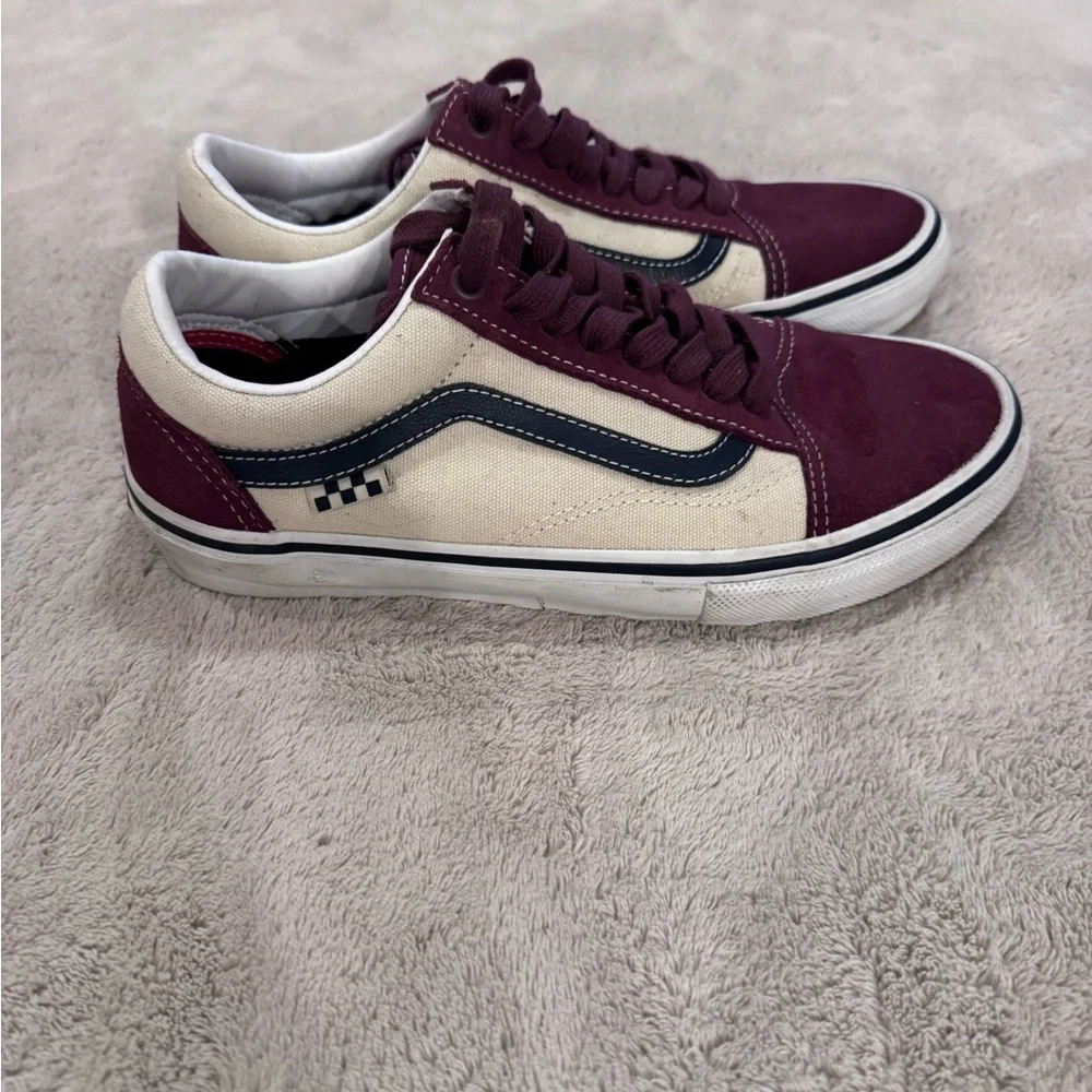 Vans Burgundy and Cream Men's Pop Crush Old Skool Skater Sneakers Men’s size 7 - Picture 3 of 13